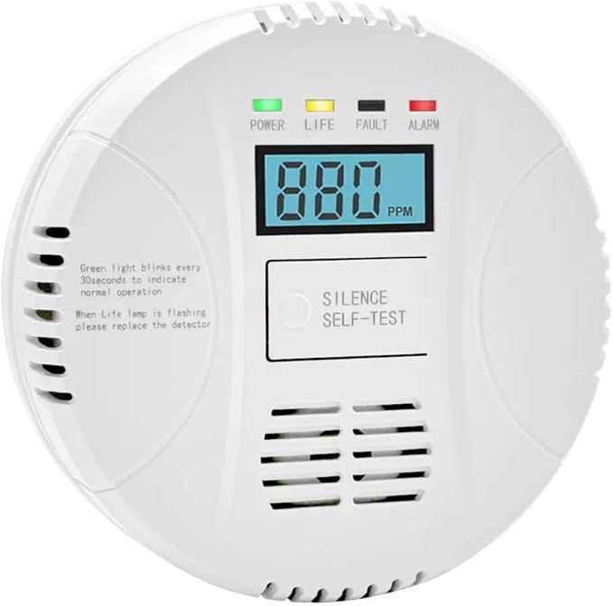 Carbon Monoxide Detector, VzmcovCO Monitor Powered by AA Battery (not Included), with LCD Digital Display, Used for Voice Alarm in Home Office, Hotel Garage, Kitchen, Bedroom, Living Room (1Pack)