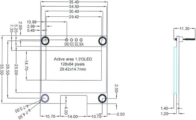 Haldzemo 1.3 inch OLED Display Module I2C IIC 128x64 LCD Screen S H1106 12864 Compatible Arduino (2 Pack, Blue)