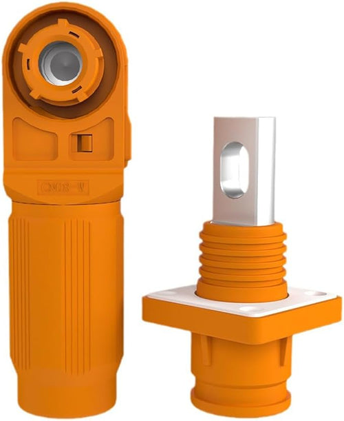 1 Set Battery Energy Storage Connector, Quick Plug Terminal High Current Connectors Copper Plate Wiring Adapter Right Angle Plug and Socket IP67 Waterproof Power Connector 120A 25mm² (120A, Orange)