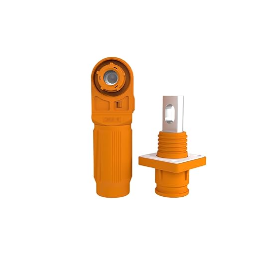 400A Battery Energy Storage Connector, 150mm² High Current Connectors IP67 Waterproof Copper Plate Wiring Power Adapter Quick Plug Terminal Right Angle Plug and Socket (1500V Black+Orange)