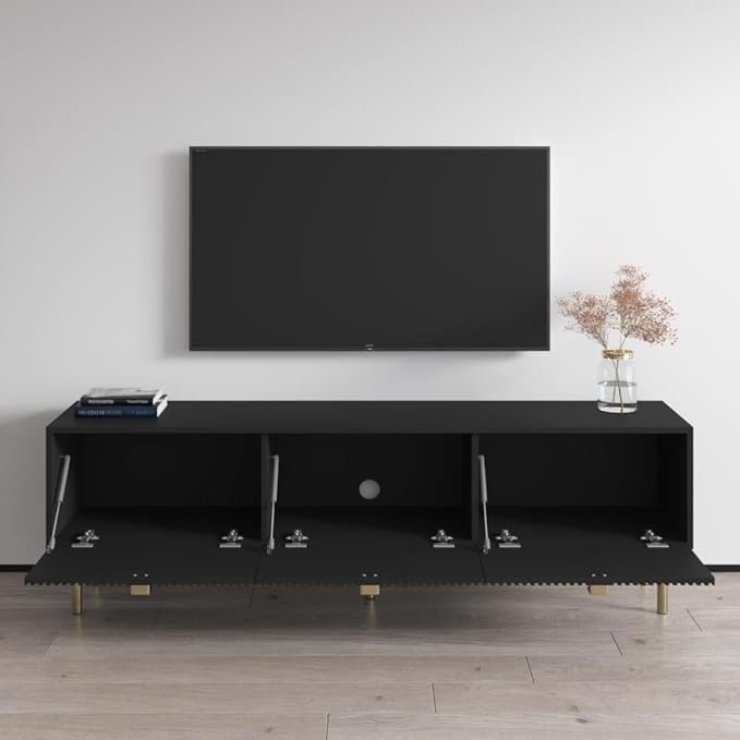 Meble Furniture Dorset 01 TV Stand - Modern Rectangular TV Stand with Storage Cabinets - Media Entertainment Center Console Table for TV Up to 80" - Magnolia