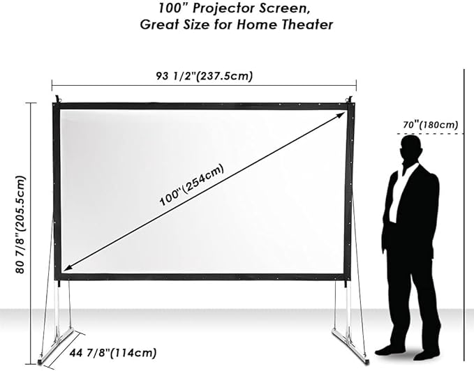 Instahibit 100" Outdoor Projector Screen and Stand Portable Movie Projection Fast Folding 16:9 4K HD Home Theater Camp Backyard Cinema with Carry Bag