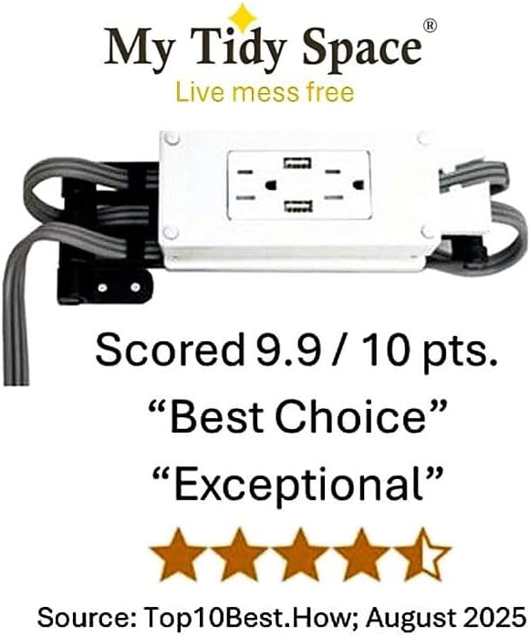 My Tidy Space Low Profile Combo (1) USB-A (1) USB-C (2) 15 Amp in Drawer Docking Station Outlet Plugs with Retractable arm