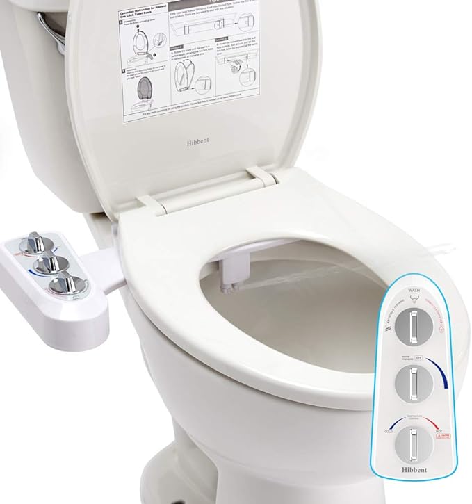 Hibbent Bidet Attachment for Toilet, Self Cleaning Dual Nozzle, Hot & Cold Water Spray Non-Electric Mechanical Bidet Toilet Seat for Rear or Female Washing Sanitizing, Adjustable Water Pressure, White
