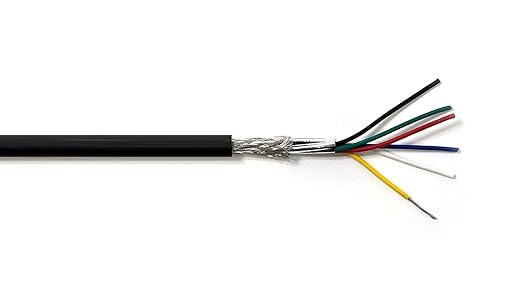 KWANGIL 6C 22AWG AMSB Shielded Cable Wire (UL2464) - Highly Flexible Str TC, PVC Ins, OS+TC BRD, PVC JKT for CNC Machine, Stepper Motor, VFD Spindle (Matte Black 100FT)