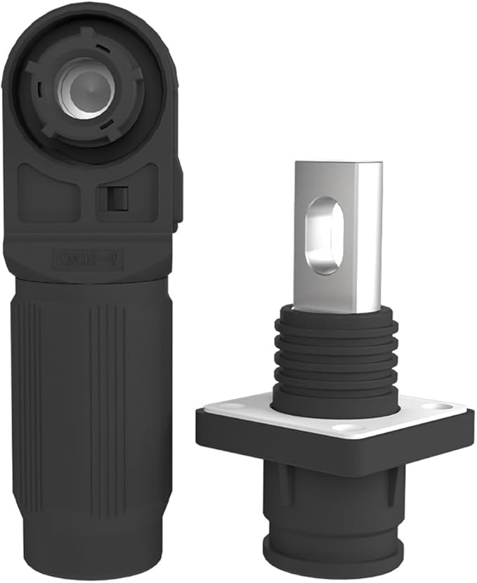 1 Set Battery Energy Storage Connector, Quick Plug Terminal High Current Connectors Copper Plate Wiring Adapter Right Angle Plug and Socket IP67 Waterproof Power Connector 150A 35mm² (150A, Black)