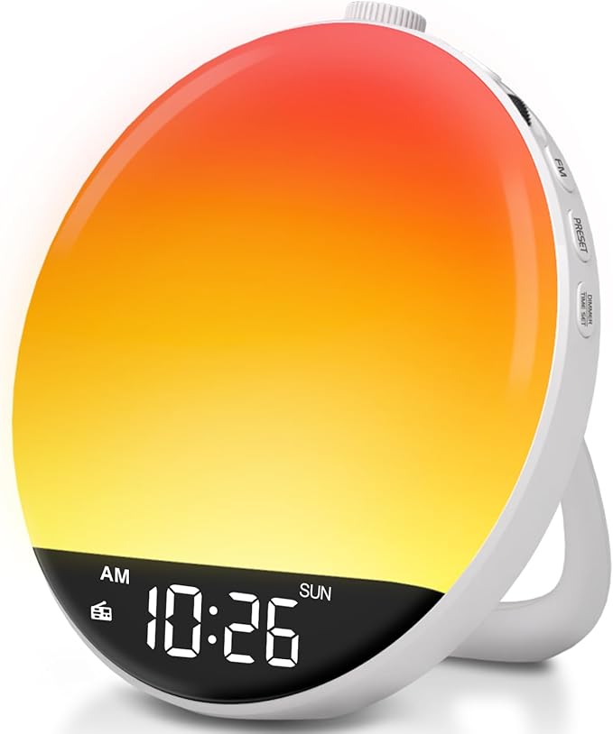 DreamSky Sunrise Alarm Clock Radio for Bedroom with Sound Machine - Dual Wake up Light Alarm Clock for Kids Adults, Digital FM Radio, Bluetooth Speaker, 26 Sleep Sounds for Baby, Dimmable Night Light