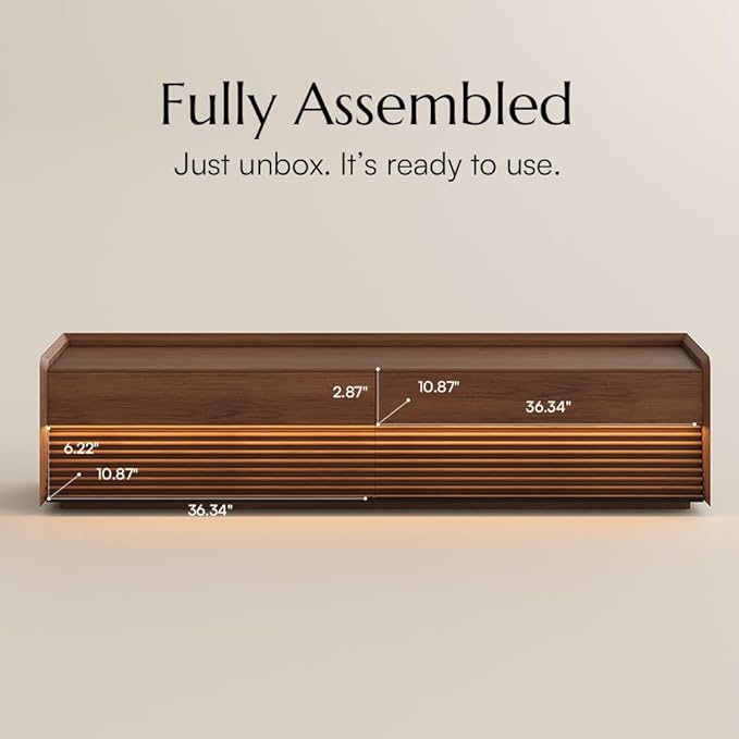 POVISON Fully-Assembled Mid Century Modern TV Stand, 78.74" Wood Media Console with Adjustable LED Light, Entertainment Center with Storage for Living Room