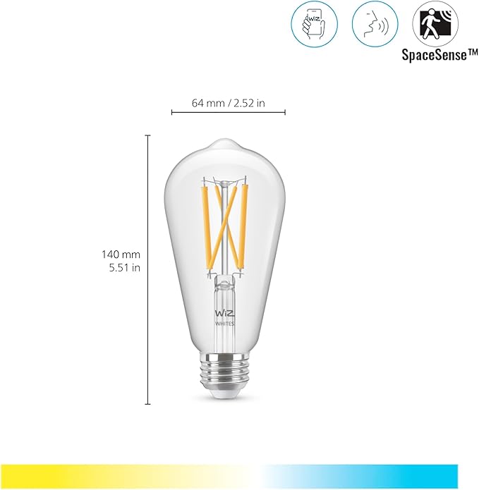 WiZ Connected 60W ST19 Tunable White Filament LED Smart Light Bulbs - Connects to Your Wi-Fi - E26 Smart Bulb - Control with Voice or App + Activate with Motion - Matter Compatible - 1 Pack