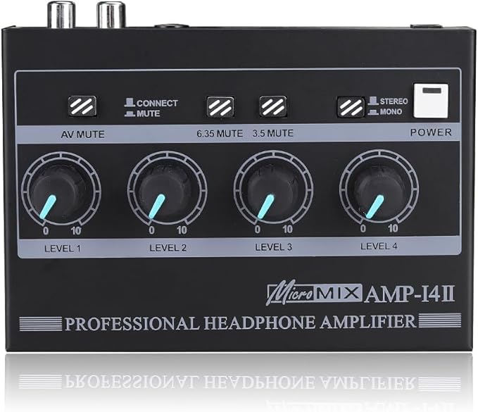 Riworal Headphone Amplifier 4 Channel Audio Amplifier Portable Splitter with 1/4"& 1/8" TRS Output Input for Dj Mixer Or Monitor Headphone for Stereo/Mono
