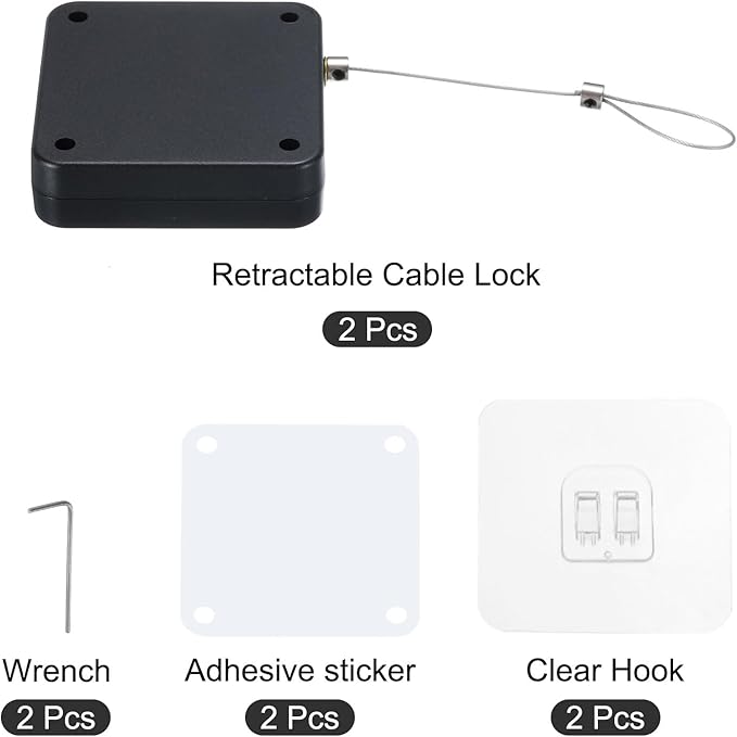MECCANIXITY Punch Free Automatic Sensor Door Closer 39.4" Retractable Cable Lock for Home Office Doors 500g 2Set Black Each Set Contains with 1pcs Adhesive Sticker 1pcs Hook 1pcs Wrench