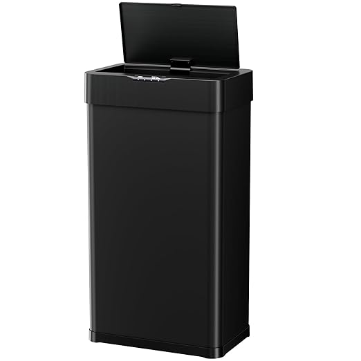 AthLike Sensor Trash Can, Touchless Motion Sensor Trash Bin, Smart Automatic Garbage Can with Soft-Close Lid, Bag Retainer Ring and Display Light,for Kitchen,Living Room Office (Black, 18.5 Gal)