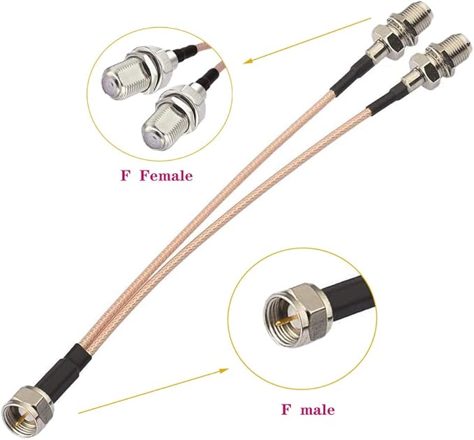 RedYutou F-Type RG6 3 Way Splitter Combiner Adapter F Male to F Dual Female RG316 Coaxial Cable 15cm/6 inch