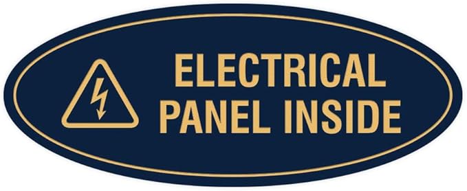 Signs ByLITA Oval Electrical Panel Inside Sign (Navy Blue/Gold) - Medium 2 Pack