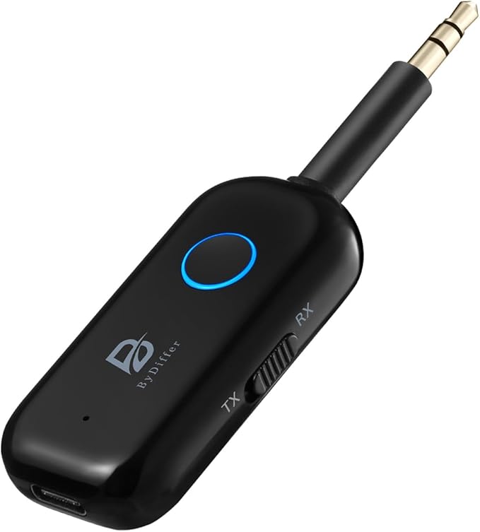 Bluetooth 5.2 Audio Transmitter Receiver for TV, Bluetooth Transmitter for Headphones, 2 BT Devices Connections, 3.5mm Jack Aux Airplane Headphone Adapter for Car/Home Stereo, Black