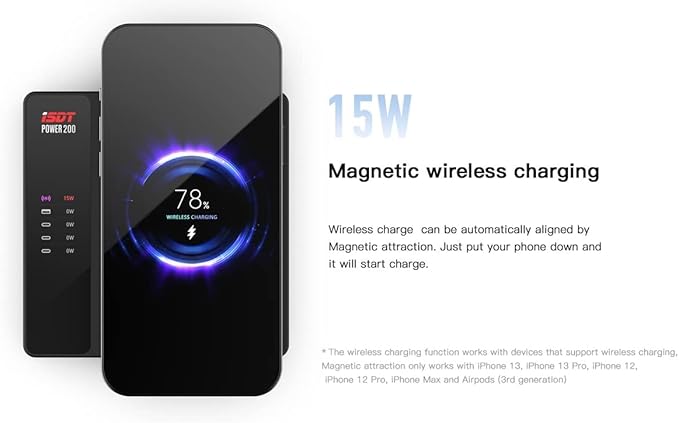 Power 200H 200W USB Charger Station with Wireless PD3.0 5-Port Fast Charging Multiport Charger with Display for Cell Phone, iPad, Laptops, AirPods and More