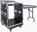 Sound Town Heavy-Duty 1/2" (12mm) Plywood 14U PA DJ Rack/Road ATA Case with 11U Slant Mixer Top, 20’’ Rackable Depth, DJ Work Table and Casters, 14 Space Size, Pro Tour Grade (STMR-14UWT)