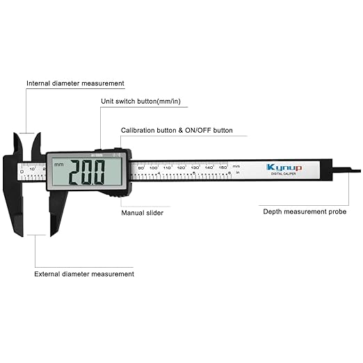 Kynup Caliper Measuring Tool, Digital Caliper Outside Micrometer with Large Screen,6Inch Caliper Tool for Mechanics, Jewelers, Woodworkers, Inch and Millimeter Conversion