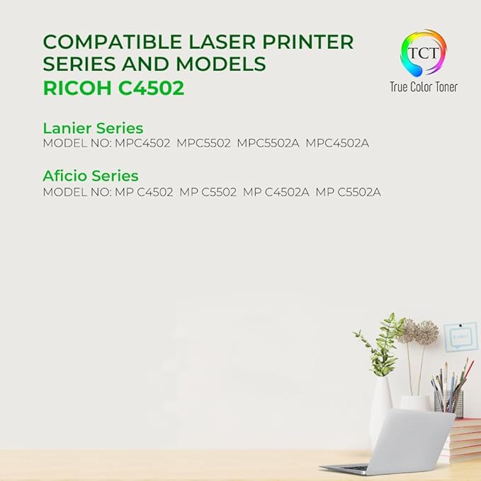 TCT C4502 Cyan Toner Cartridge - Compatible Replacement for Ricoh aficio C4502 841754 Cyan Works with Ricoh Aficio MP C4502 MP C5502 Printers (22,500 Pages)