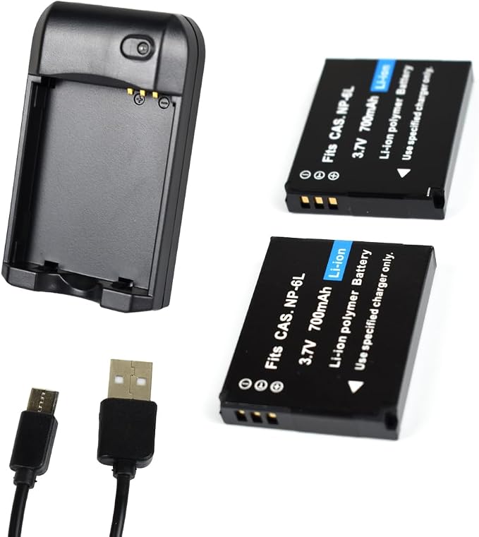 NP-6L Battery Charger + 2 pcs Rechargeable 3.7V 700mAh Batteries by Unknown