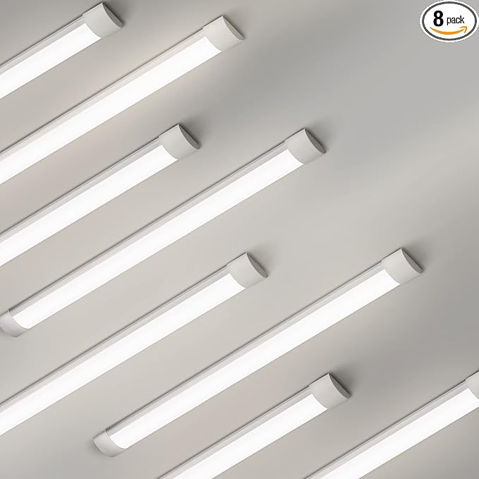 colmeguna 8 Packs 4FT LED Batten Light, Ultra-Thin Slim Ceiling Surface Mounted Light, 40W, 4000K, IP20, LED Ceiling Lamp for Garage, Shop, Hallway, Office, Market