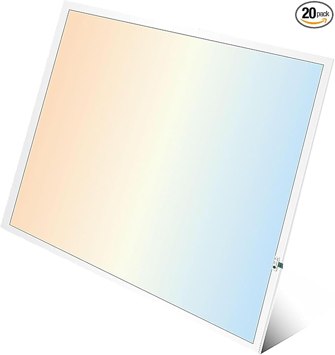 2X2 LED Flat Panel Light Emergency Battery Backup, 40W-3000K/4000K/5000K, 0-10V Dimmable, 4390 Lumens, LED Drop Ceiling Light, 100-277V, DLC and UL Listed, Ultra Thin Back-Lit (20 Pack)