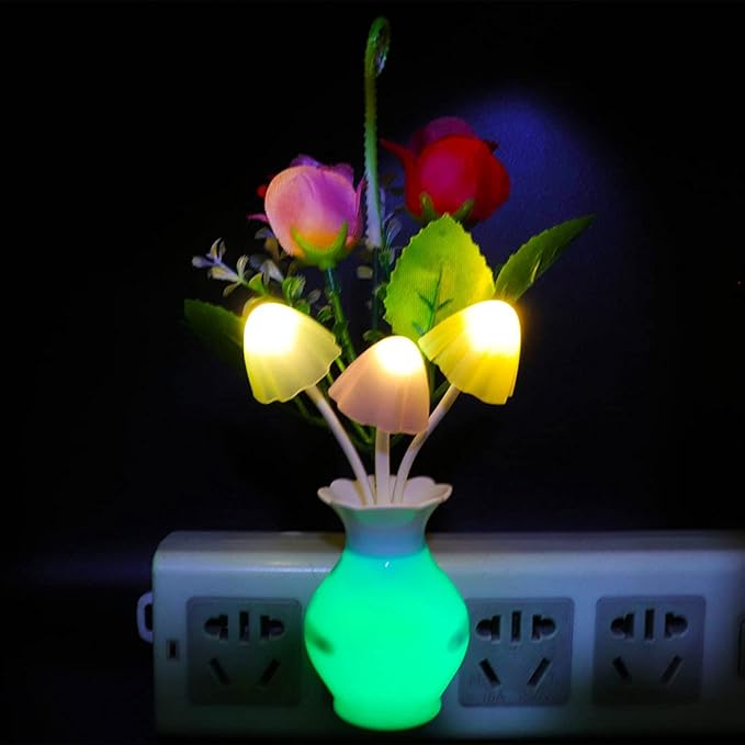 2Pack Plug in LED Night Light w/Auto Dusk to Dawn Sensor,AUSAYE 0.5W Energy Saving Lamp Dream Nightlight Rose Flower Mushroom Lights for Kids Adults Bedroom,Bathroom,Living Room,Kitchen,Hallway