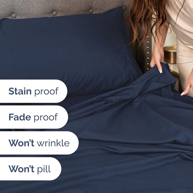 Split Head King Sheets Set - Top Split King Sheets for Adjustable Beds, Easy-Fit Split Head King Mattress - Flex Split Top King Sheets, Easy-Fit, Breathable, Deep Pocket Split King Sheets - Navy Blue