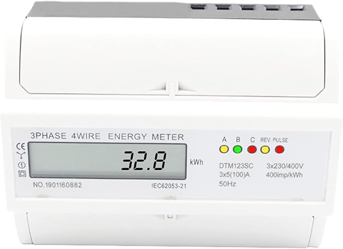 Tyenaza Energy Meter, Digital 3 Phase Energy Meter, LCD Display White ABS Housing 50Hz Electricity Usage Monitor 230 400V