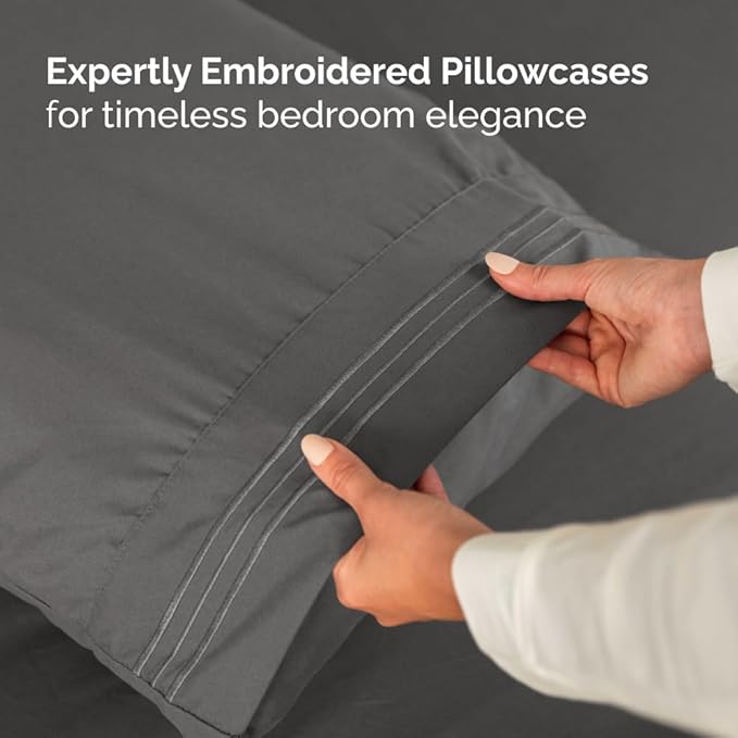 Full XL Bed Sheet Set - 4 Piece Extra Long Extended Full XL Sheets - Soft, Breathable & Cooling - Fits 8” to 16" Mattress w/ Deep Pockets - 54" x 80" - Easy-Fit, Wrinkle & Fade Resistant - Charcoal