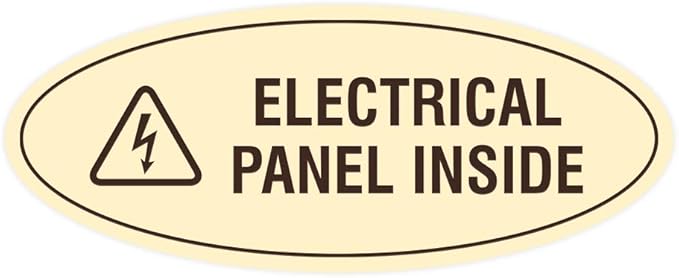 Signs ByLITA Oval Electrical Panel Inside Sign (Ivory/Dark Brown) - Large 2 Pack
