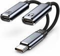 Mizi 2025 Upgraded USB C Splitter Adapter – 100W Fast Charging & Audio Dongle with Dual USB C Ports for iPhone 16/15, iPad, MacBook, Galaxy S24/S23, Pixel & More – Grey