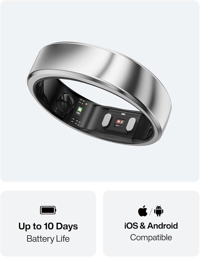 RingConn Gen 2 Air, Ultra-Thin AI Smart Ring, 10-Day Battery Life, Fitness/Sleep/Stress/HR Tracker for Women&Men, No App Fee for Standard Features, iOS & Android Compatible (Size 10, Galaxy Sliver)