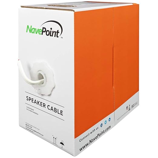 NavePoint 250ft in Wall Audio Speaker Cable Wire CL2 18/2 AWG Gauge 2 Conductor Bulk White