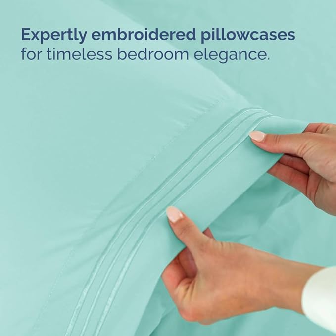 Full XL Bed Sheet Set - 4 Piece Extra Long Extended Full XL Sheets - Soft, Breathable & Cooling - Fits 8” to 16" Mattress w/ Deep Pockets - 54" x 80" - Easy-Fit, Wrinkle & Fade Resistant - Spa Blue