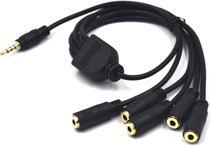 Kework 12 Inch 1/8” 3.5mm TRRS Splitter Audio Cable, 1 Male to 5 Female 3.5mm Plug Extender Headphone Cable, 3.5mm 4 Pole Stereo Jack Extension Adapter Headset Aux Cable, Support MIC