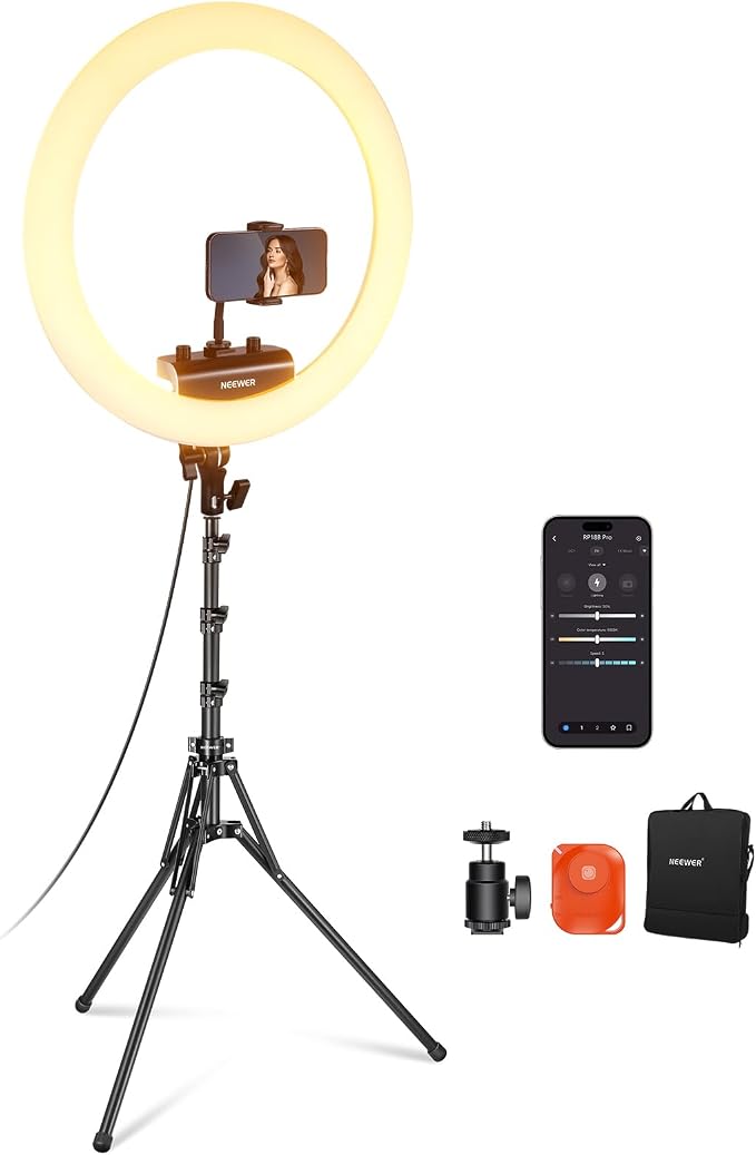 NEEWER 18 inch Ring Light with Tripod Stand and Phone Holder, Ultra Thin Video by Neewer