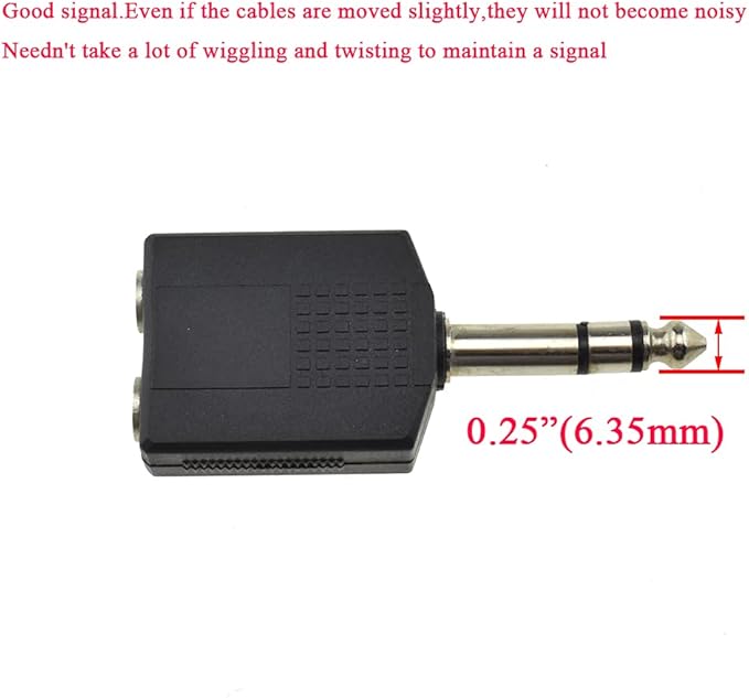 HAHIYO 6.35 M-2x6.35 F-TRS Stereo Plug Interconnect Audio One Male 6.35mm(1/4 inch) and Two Females 6.35mm(1/4Inch) Adapter Splitter Good Signal Sound Snap Tight Not Wobble for Guitar Black 2pcs