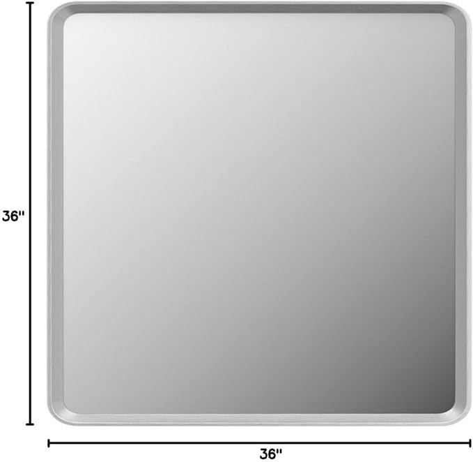 36x36 Square Silver Bathroom Mirror, Silver Metal Framed Mirror, Rounded Rectangle Bathroom Vanity Mirror, Anti-Rust, Shatterproof