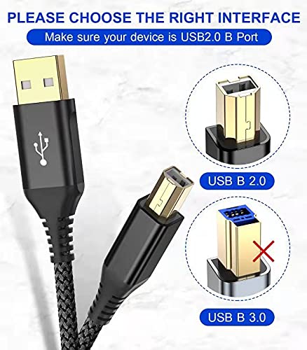 sweguard Printer Cable 15ft USB A to USB B Printer Cord High-Speed Nylon Braided USB 2.0 MIDI Cable for HP Canon Brother Dell Epson Samsung Piano Lexmark DAC & More