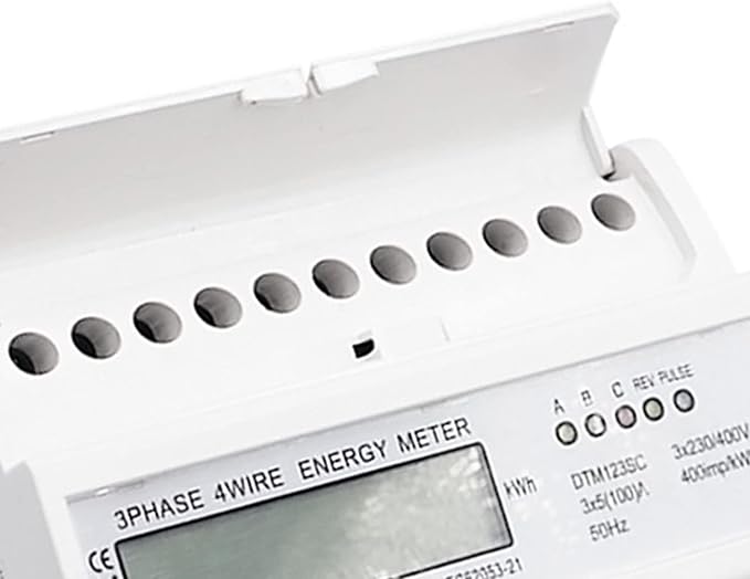 Wisecoco Energy Meter, Digital 3 Phase Energy Meter, LCD Display White ABS Housing 50Hz Electricity Usage Monitor 230 400V