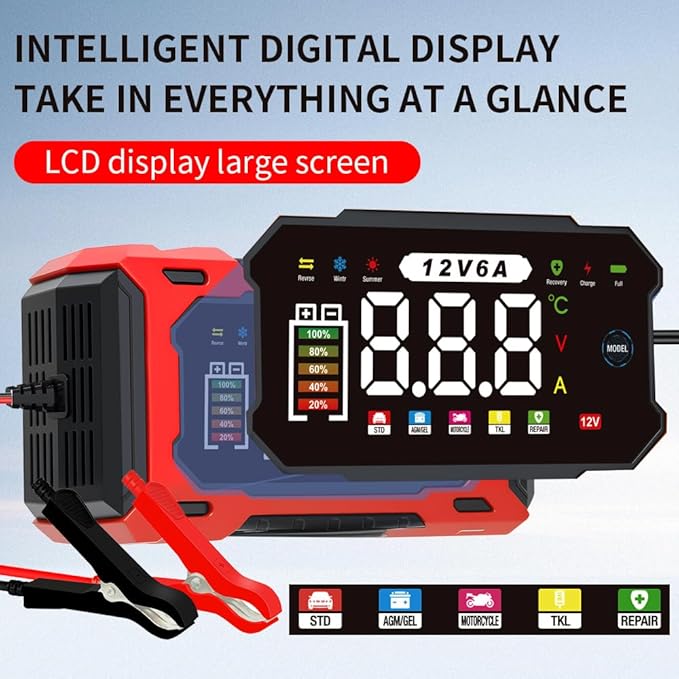 6-Amp 12V Smart Car Battery Charger, Battery Maintainer Trickle Charger with Desulfator, Pulse Repair & Overcharge Protection - for Car Lawn Mower Marine Lead-Acid Batteries (Green)