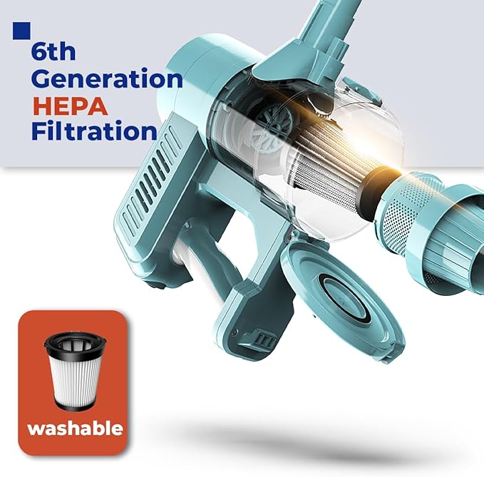 Roomie Tec Corded Stick Vacuum Cleaner - 450W, Lightweight 2 in 1 Handheld with Powerful Suction, Bagless HEPA Filter, Large Dust Capacity, 20ft Cable - Ideal for Floors, Dorm Room, & Home Cleaning