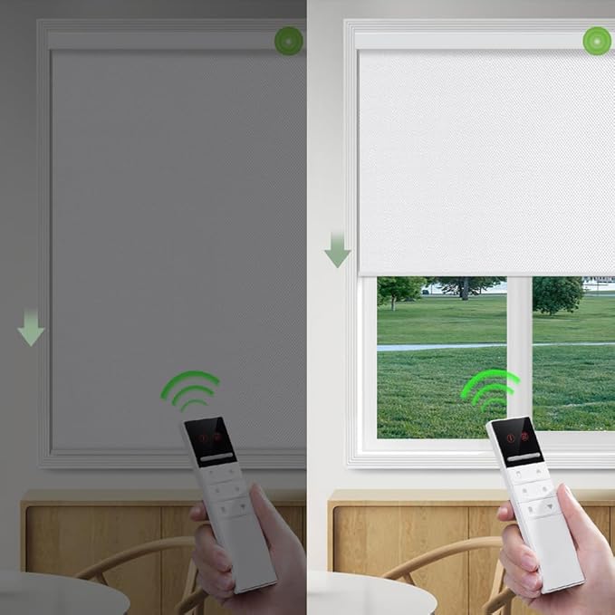 Zshine Motorized Blackout Window Blinds Customize Width (23-95 Inches) Remote Control Wireless and Rechargeable Roller Shades Blinds for Windows, Home, Office, Hotel, Club, Restaurant(82006G)