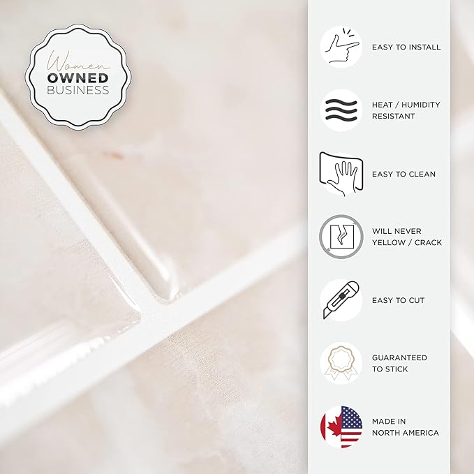 SMART TILES Peel and Stick Backsplash - Sheets of 10.95" x 9.70" - 3D Adhesive Peel and Stick Tile Backsplash for Kitchen, Bathroom, Wall Tile (Beige, Marble, Pack of 10)
