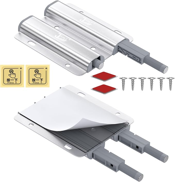 Jiayi Metal Cabinet Door Catches Heavy Duty 2 Pack Double Cabinet Push to Open Door Latch Touch Latches Kitchen Door Push Release Latch for Drawer Closure Push Catch Press Out Cabinet Hardware
