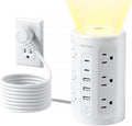 AnnTane Power Strip Tower with Night Light, 15W Surge Protector Power Strip with USB Ports, 10 FT Extension Cord with Multiple Outlets (12AC+3A+2C) for Home Office Desk DormRoom (White)