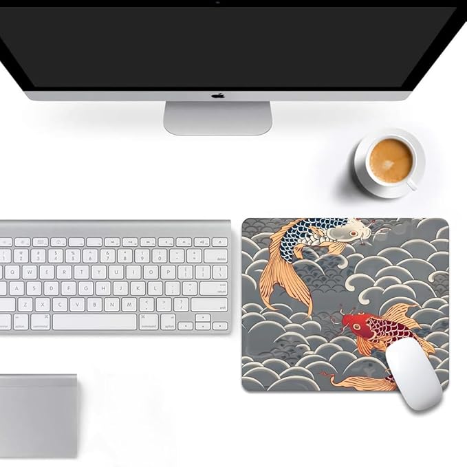 Koi Fish Japanese Tattoo Square Mouse pad, Texture, Waterproof, Anti Slip Rubber Base, Computer Mouse pad, Laptop Mouse pad