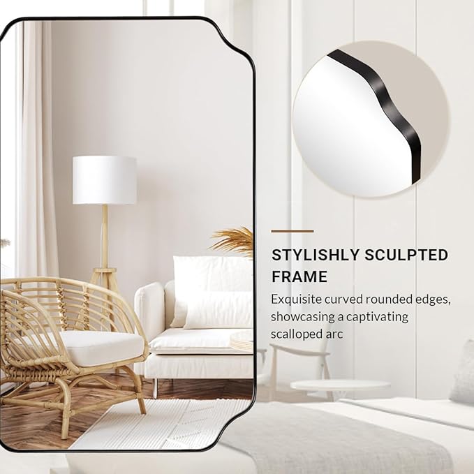 ANDY STAR 30x40 Inch Matte Black Mirror, Unique Rectangle Mirror for Vanity, Bathroom Mirror in Premium Stainless Steel Metal Thin Frame Deep 1’’, Large Wall-Mounted Mirror(Horizontal/Vertical)