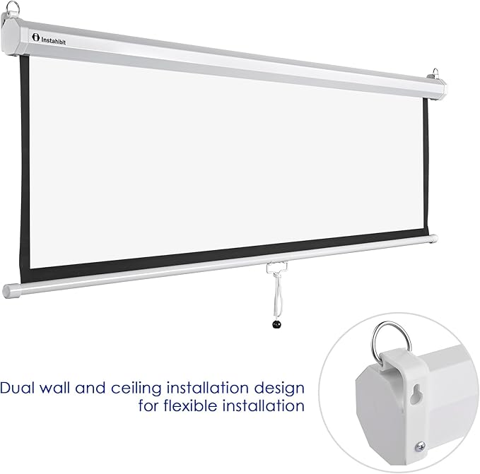 Instahibit 72" Projection Screen Pull Down 4:3 4K HD Manual Retractable Projector Screen with Auto-Locking Wall Mounted Home Theater Indoor Outdoor Movie Night 57" x 43" Matte White
